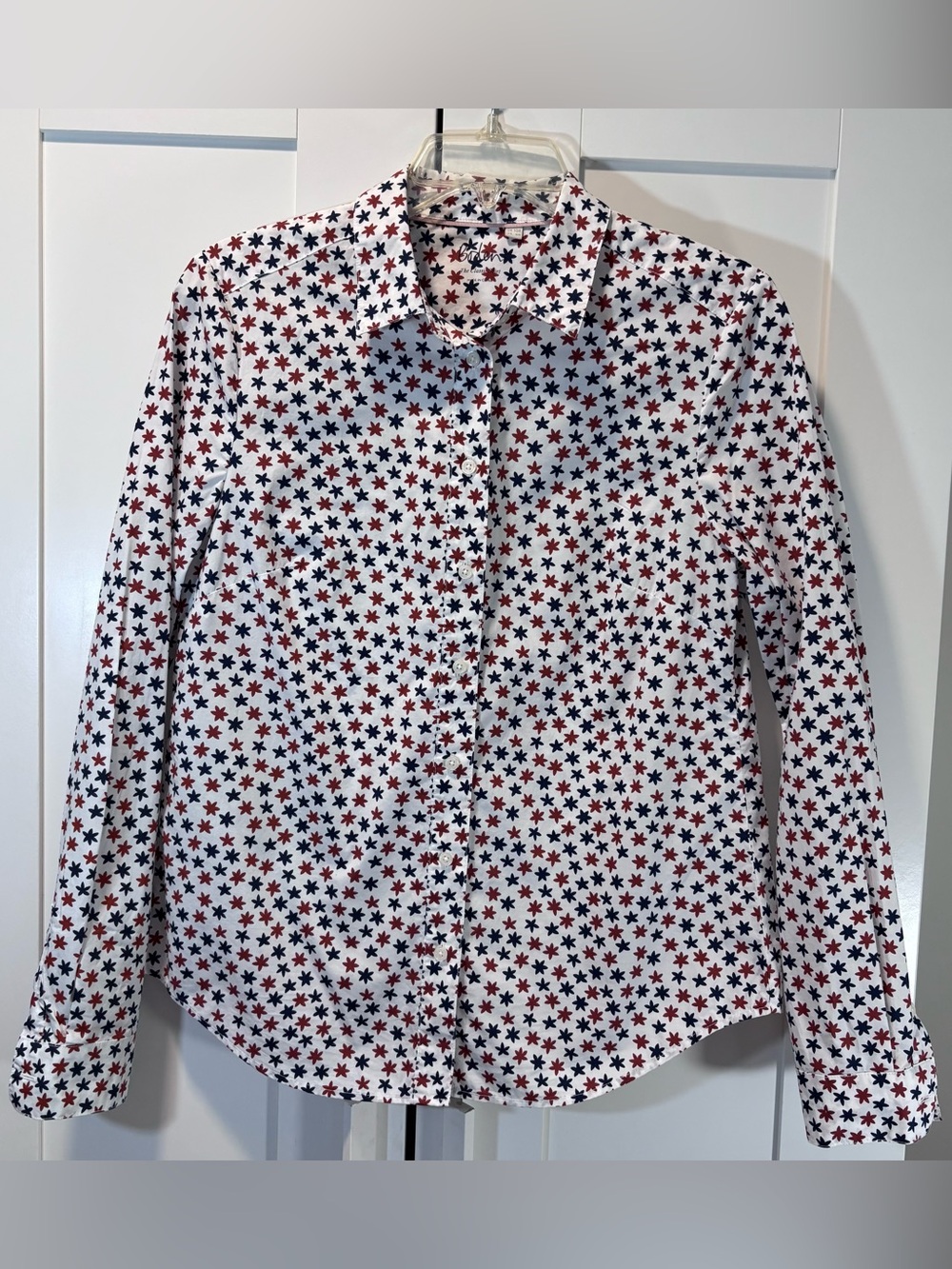 Boden 100% Cotton The Classic Shirt Women’s 6R Button Down Red Navy White Print